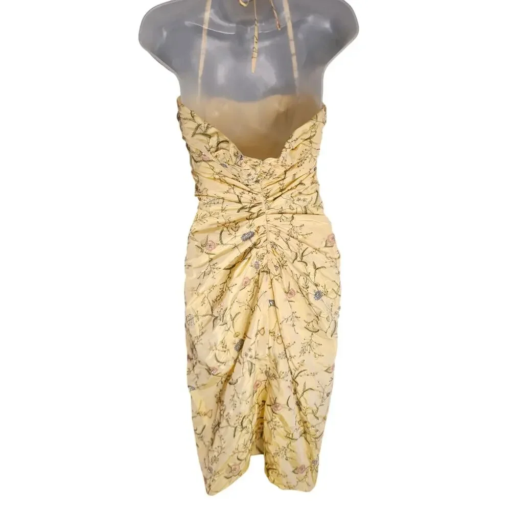 Pamela Dennis Couture Yellow Floral 100% Silk Evening Down Vintage 90's Sz 6 - Picture 6 of 12